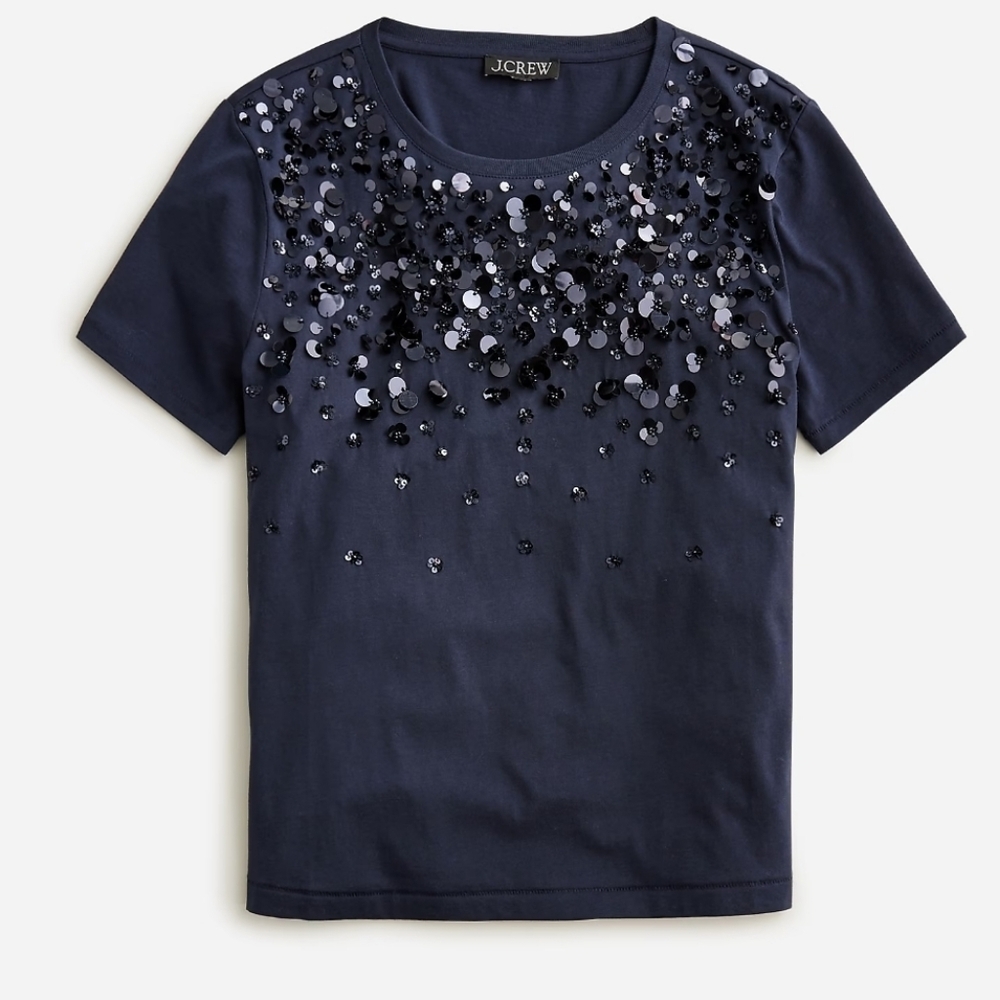 NWT J.Crew Black‎ Sequin Front T-Shirt Size Small